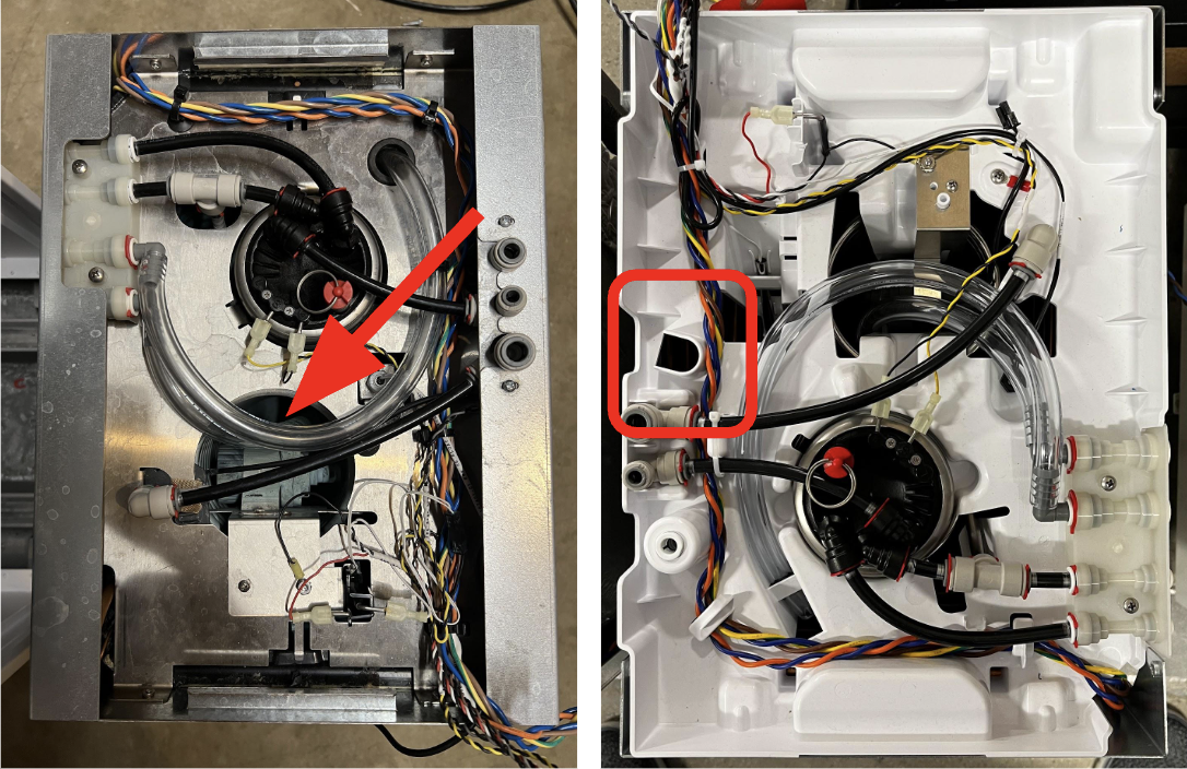 SU 2.0 gen 1, gen 2 drain chiller ice bank location holes slot